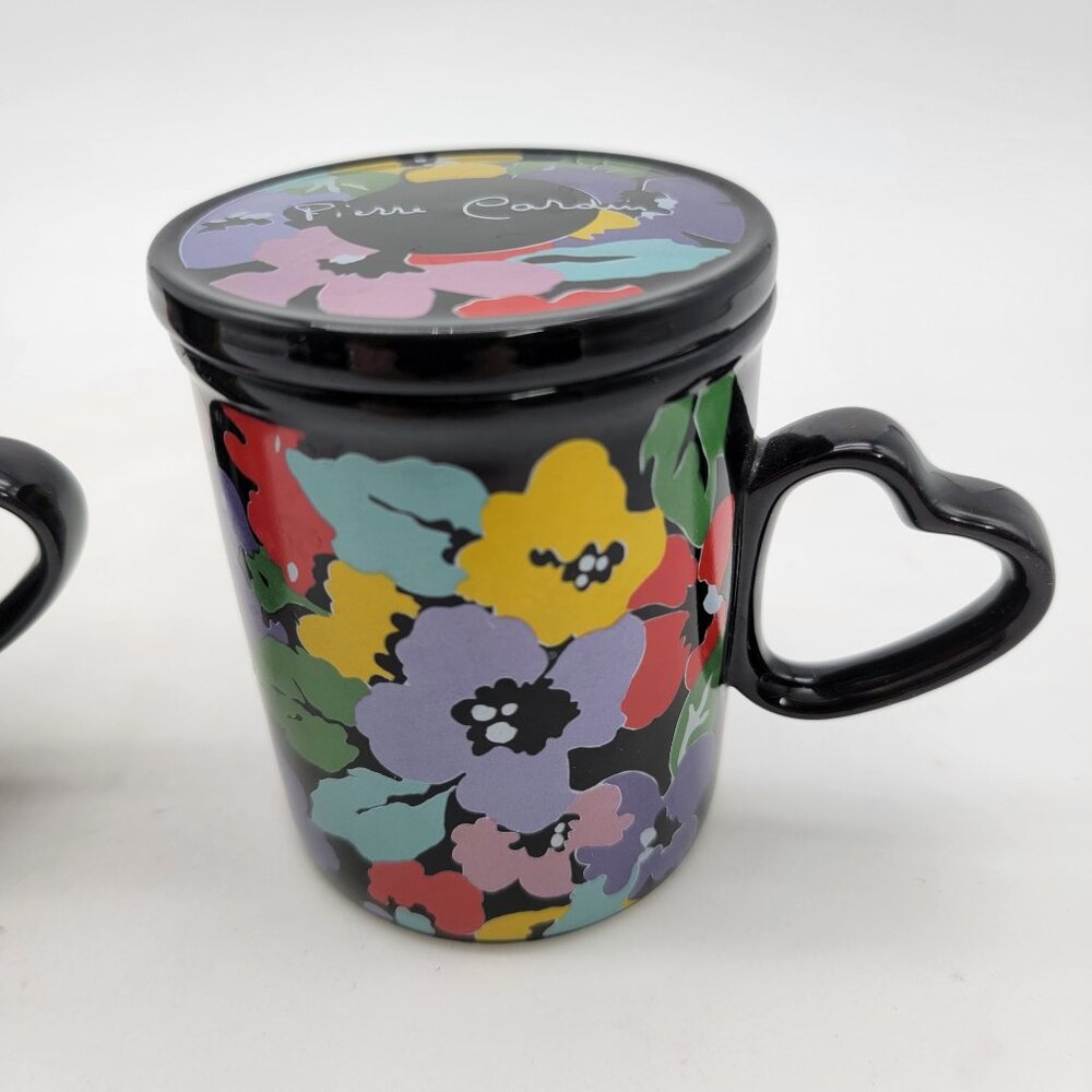 Pierre Cardin Floral Ceramic Mugs With Heart Handles & Lids - Picture 9 of 13
